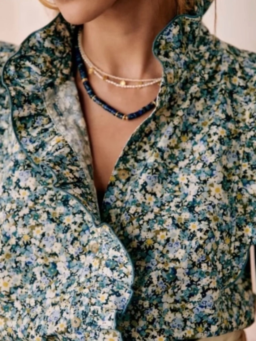 Sezane Caro Shirt in Garden Blue Print Size 36 EUC